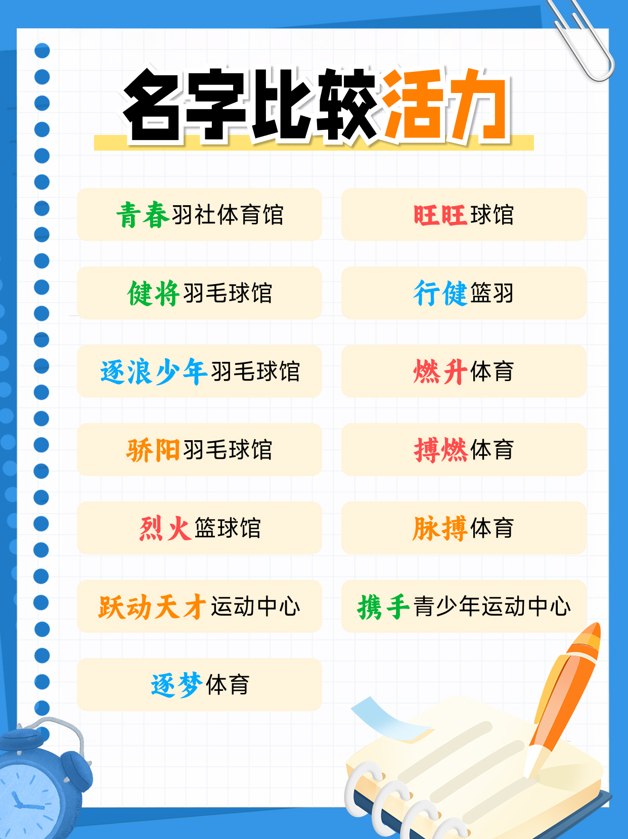 开羽毛球馆取个什么样的名字?