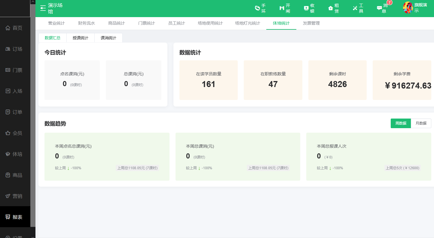 球馆管理系统数据报表